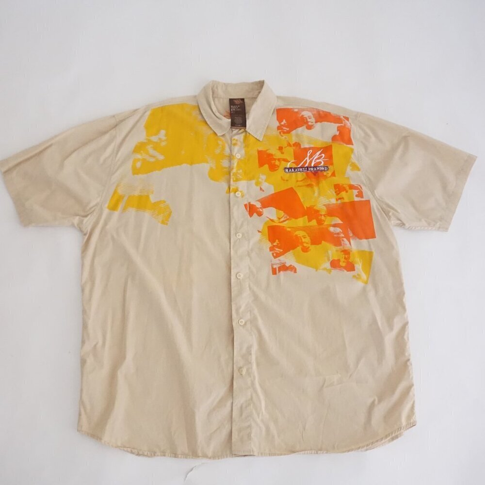 Makaveli Branded Tan Orange Yellow Graphic Hip Hop Streetwear Button Shirt 3XL